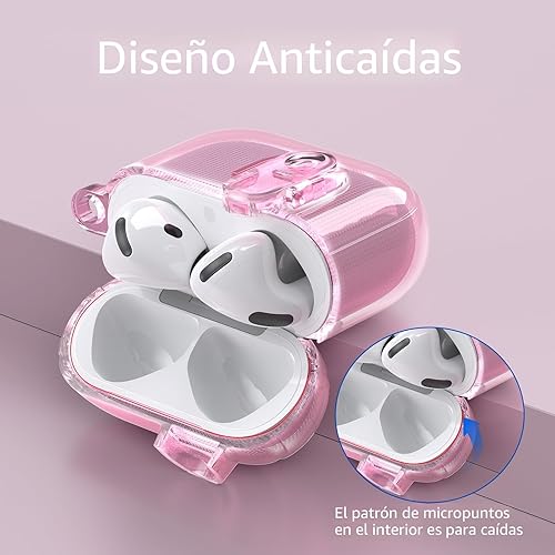 Miniatura 5 de Funda Transparente con Candado de Seguridad Compatible con Lindas Fundas Apple Airpods 4 2024 para Mujeres, VISOOM Funda Blanda de TPU para Air pods