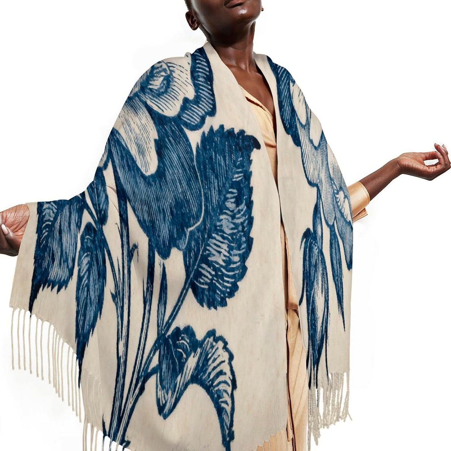 Navy Blue Floral Scarfs for Man Women Winter Scarf Long Shawl Wraps Fashion Classic Tassel Scarfs Soft Blanket Scarves