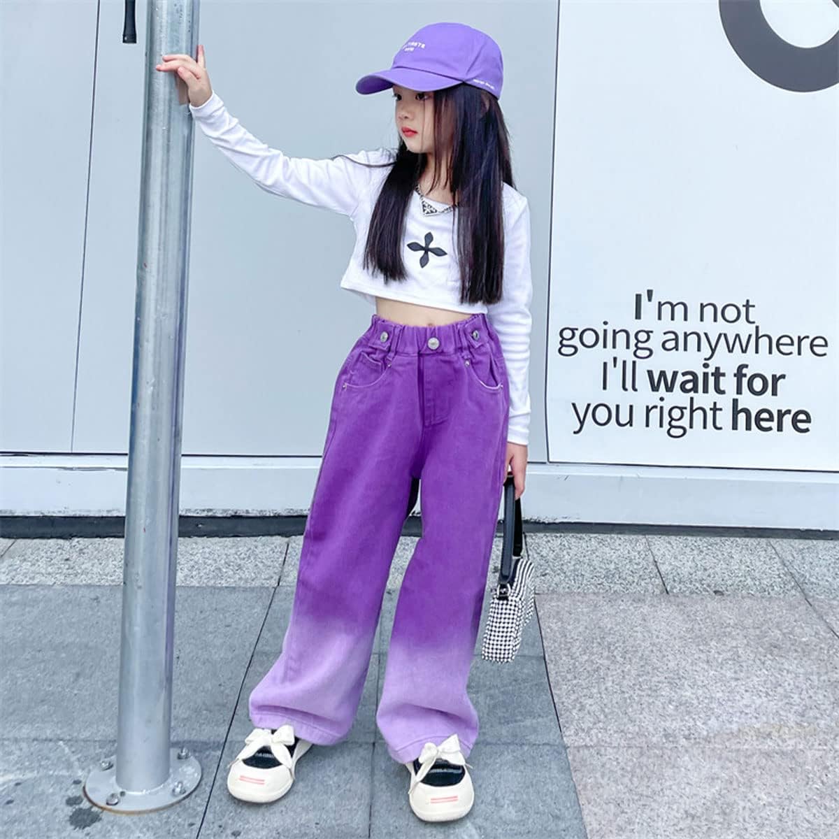 Girls' Baggy Jeans Candy Colors High Rise Elastic Waist Wide Leg Washed Denim Pants Size 5-14 Years … - Image 4