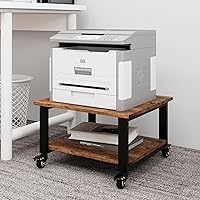 Natwind Retro 2-Tier Printer Stand 19.7x19.7x12.6 Inch Under Desk Rolling Cart Heavy Duty 150lbs Capacity with Paper Shelf for Home Office
