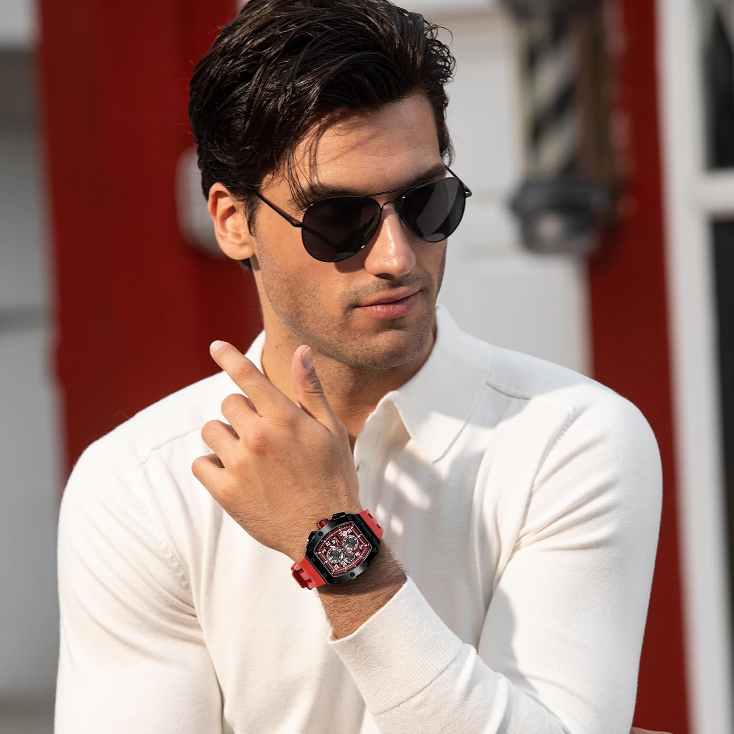 TSAR BOMBA Mens Luxury Watch Watches for Men 50M Waterproof Japanese Quartz Movement Tonneau Stainless Steel Case Sapphire Glass with Chronograph Date Function Cool Unique Fashion Gift