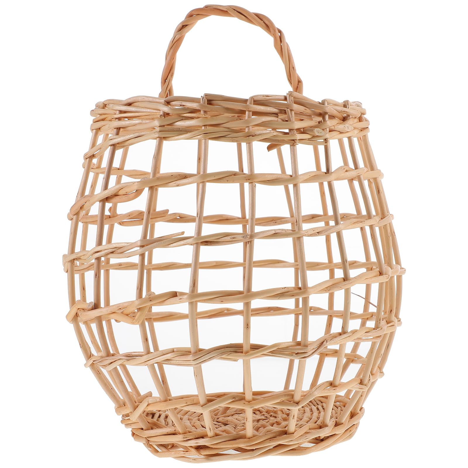 Cesta de ratán beige para colgar en pared y organizar ajos en la cocina de casa