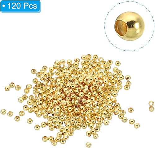 Miniatura 3 de PATIKIL Cuentas espaciadoras rellenas de oro de 18 quilates de 0.18 pulgadas para hacer joyas, paquete de 120 cuentas redondas de metal de latón