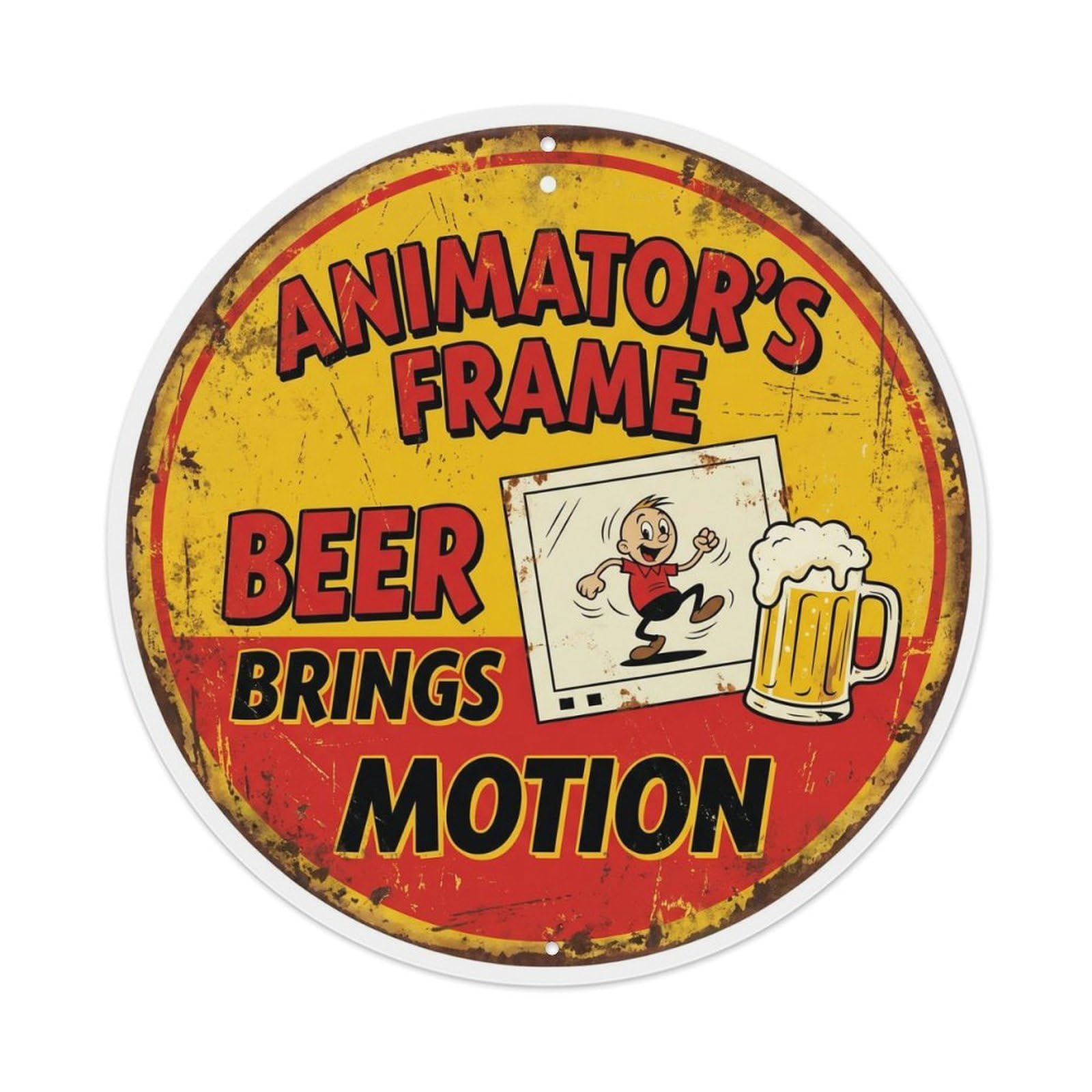 Animator Creative Garage Beer Metal Tin Sign Plaque Wall Decor for Cafe, Club Bar, Office, Home Garden Round Metal Poster 8x8Inch