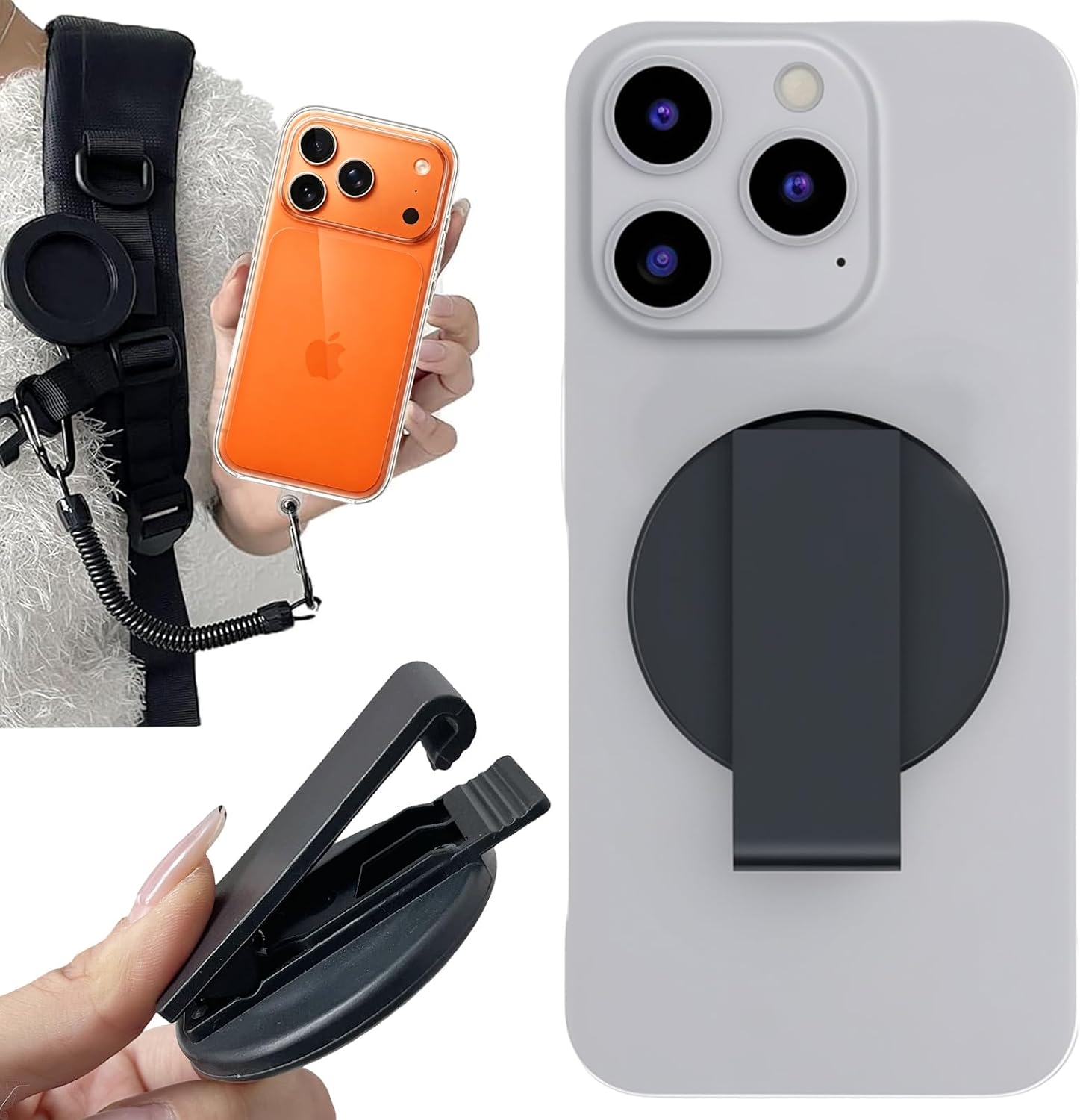 CCSmall Magnetic Belt Clip Phone Holder with Anti-Theft Tether X2 Black