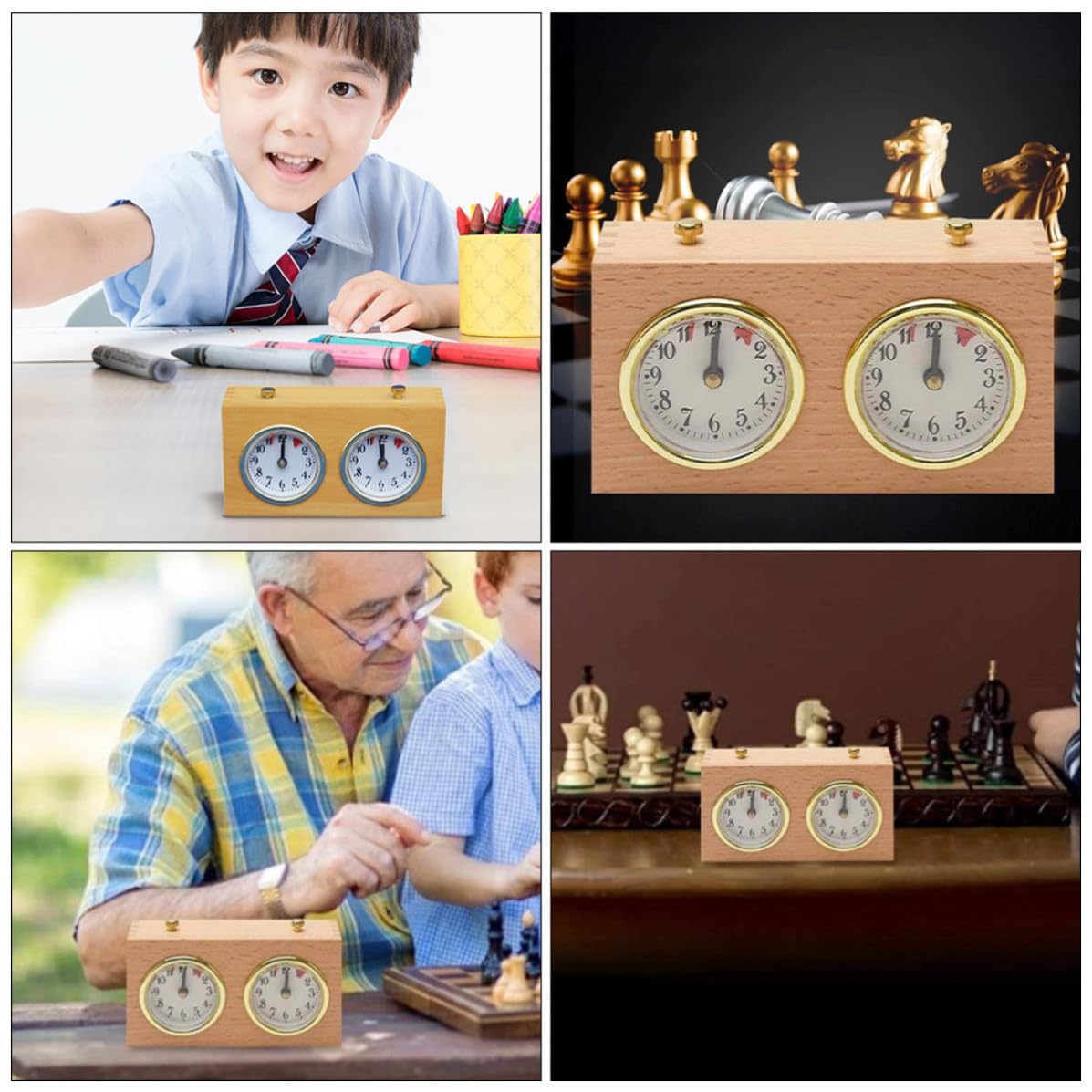 Amosfun Reloj de Ajedrez Mecánico Portátil Estructura Simple y Materiales de Madera y Aleación de Pinchbeck para Partidas de Ajedrez y Weiqi