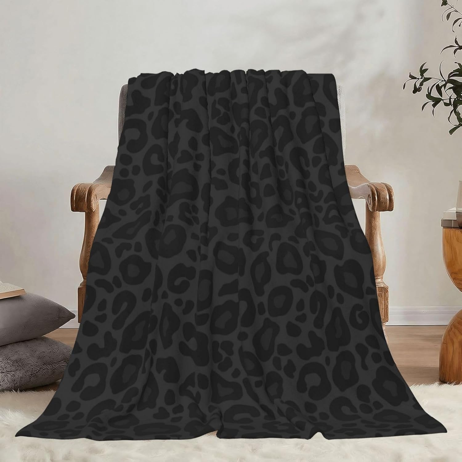 Black Leopard Print Throw Blankets All Season Ultra Soft Warm Fleece Blanket for Home Bed Sofa Couch Chair Outdoor Travel Camping 60x50 Inch - Image 9