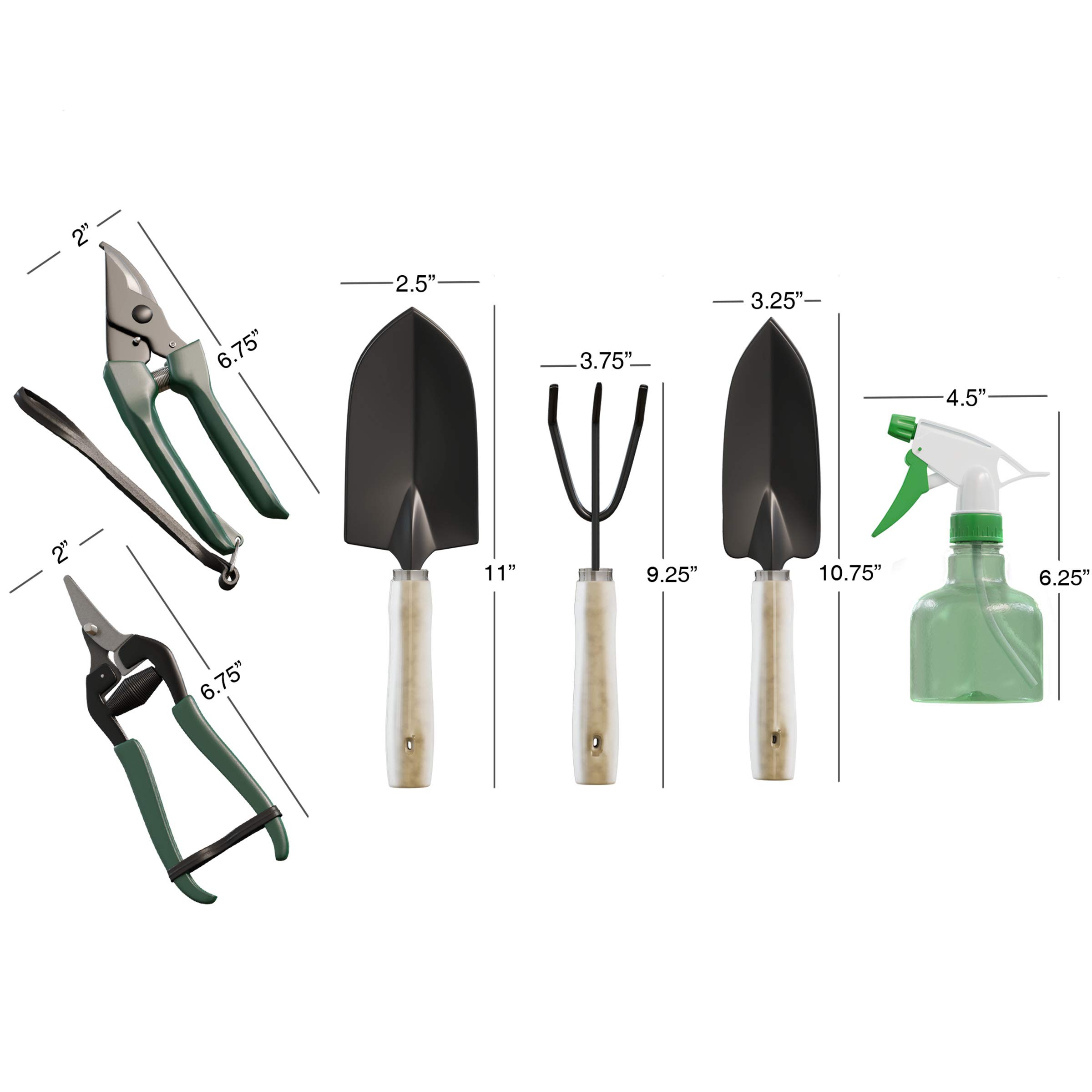 Pure Garden Juego de Herramientas manuales de jardín de 8 Piezas, Kit de Herramientas de jardinería de Lona con Tijera, podadora, rastrillo, Pala, Botella de Spray y Corbata de Alambre Suave