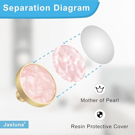 6 Pack Pink Cabinet Knobs Brass Dresser Knobs Drawer Pulls | Decorative Pink Gold Cabinet Knobs, Zinc Alloy Pink Drawer Knobs for Girls Dressers, Modern Vintage Farmhouse Chic Style