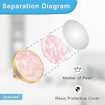 6 Pack Pink Cabinet Knobs Brass Dresser Knobs Drawer Pulls | Decorative Pink Gold Cabinet Knobs, Zinc Alloy Pink Drawer Knobs for Girls Dressers, Modern Vintage Farmhouse Chic Style
