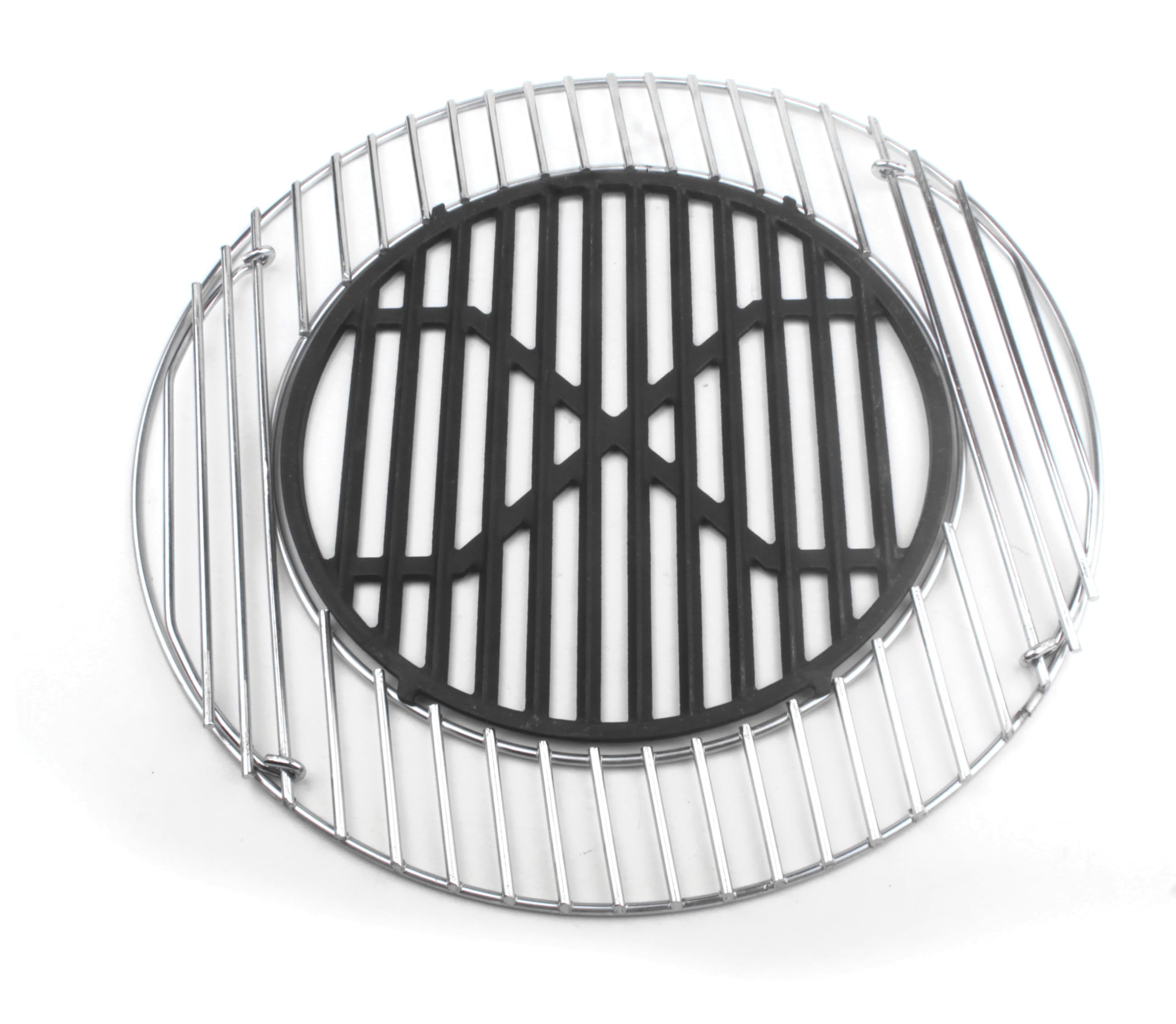 HeRo24 Parrilla de acero inoxidable de 44,5 cm / 5 mm con inserto de hierro fundido y asas para parrilla esférica de 45, 46 y 47 cm