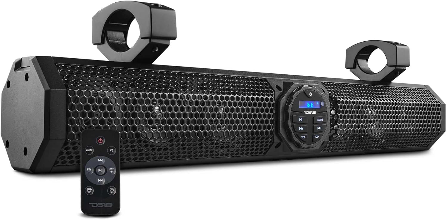 DS18 SB24BTX 24" Marine Sound Bar Speaker System, Amplified, 6 Speakers, Water Resistant, BT v5.0, Rotating Control Panel, USB/AUX, Universal Fit, Golf Cart, ATV, UTV,
