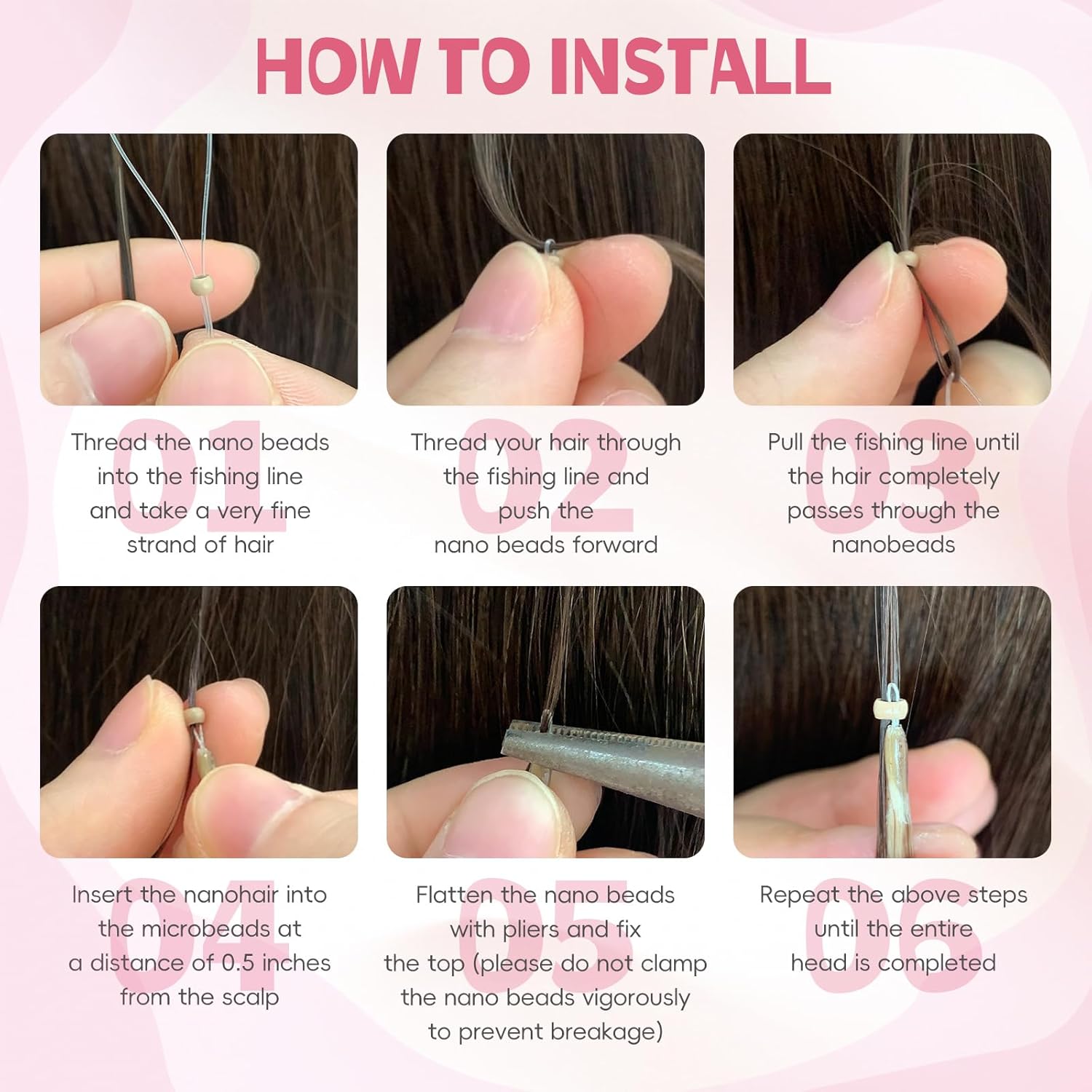 Nano Hair Extensions Human Hair 7/60#-Caramel Color Mixed With Brown 18inch 40G/50S/Pack Nano Bead Hair Extensions Human Hair Nano Ring Hair Long Straight For Women