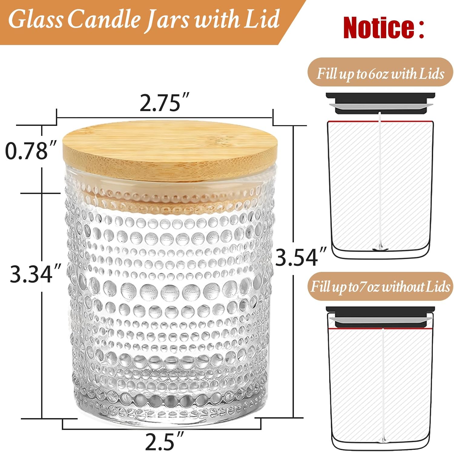 CONNOO 16 Pack 7 OZ Thick Pearl Glass Candle Jars for Making Candles with Airtight Bamboo Lids, Wicks & Stickers, for DIY Candle Making, Bulk Orders, Gifts & Home Décor, Clear