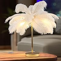 Vista 9 de MAYOLA Lámpara de mesa moderna de plumas de avestruz con cable enchufable, lámpara de pie de noche de 3 luces para sala de estar, dormitorio