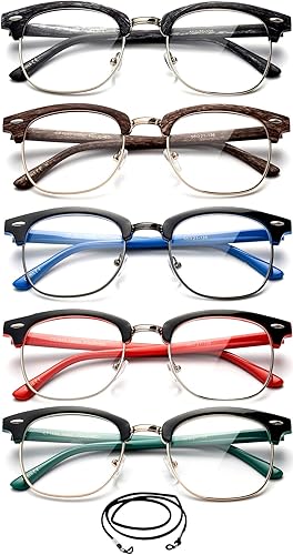 Miniatura 3 de Paquete de 5 gafas de lectura con montura de cuerno de medio marco para lectura sin montura con cordón