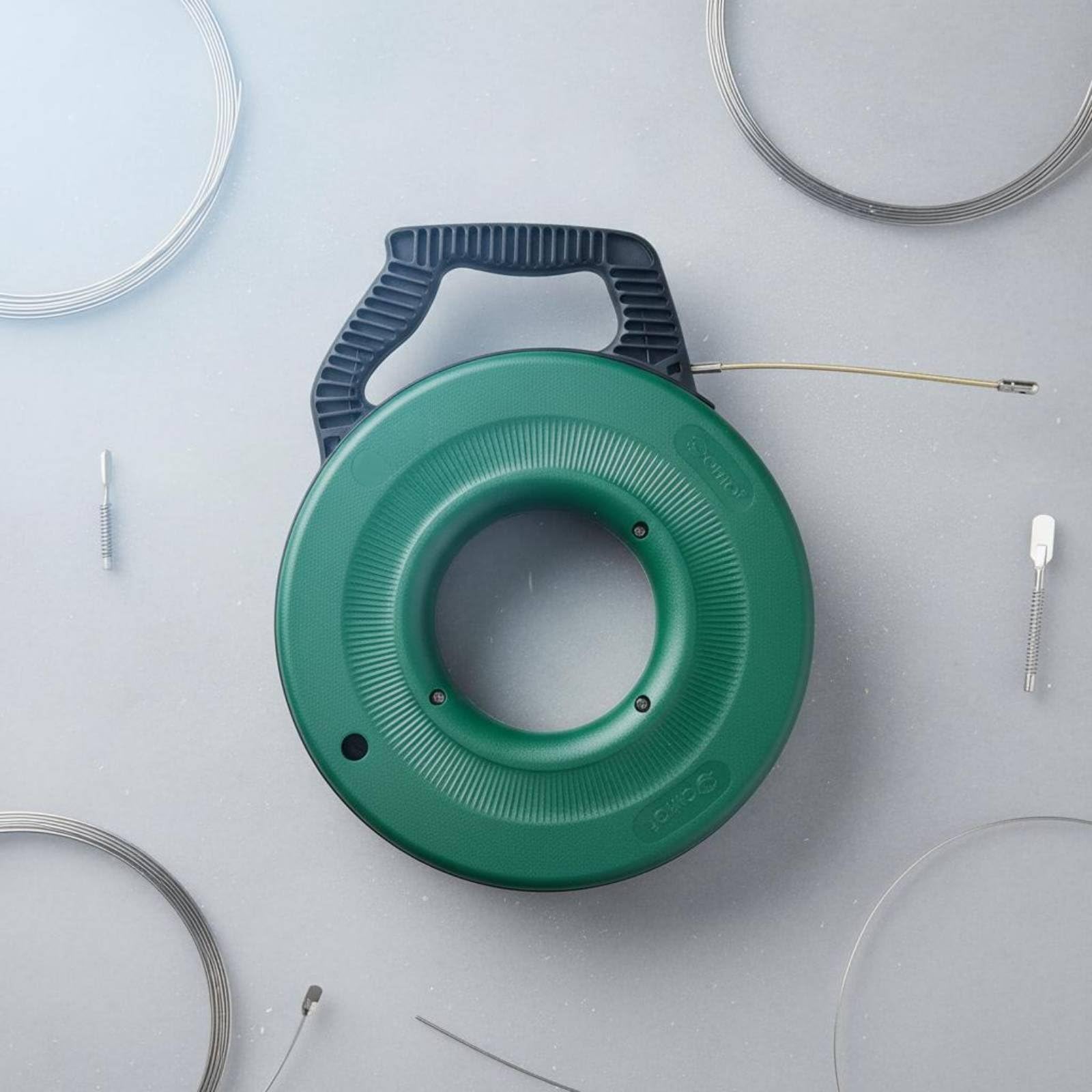 Passacavi Elettrico Cavo Guida Filo Sonda Tiracavo Guaina con Filo Acciaio 3.0mm Nastro Passafilo con Impugnatura Antiscivolo Adatto a Lavori, 25M, Testina Roller