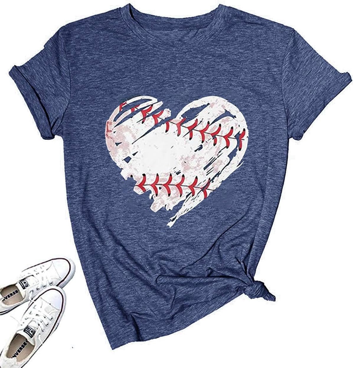 NIRWA Baseball Shirts for Women Baseball Heart Graphic Tee Shirt Game Day Shirt Summer Casual Short Sleeve Tee Shirt