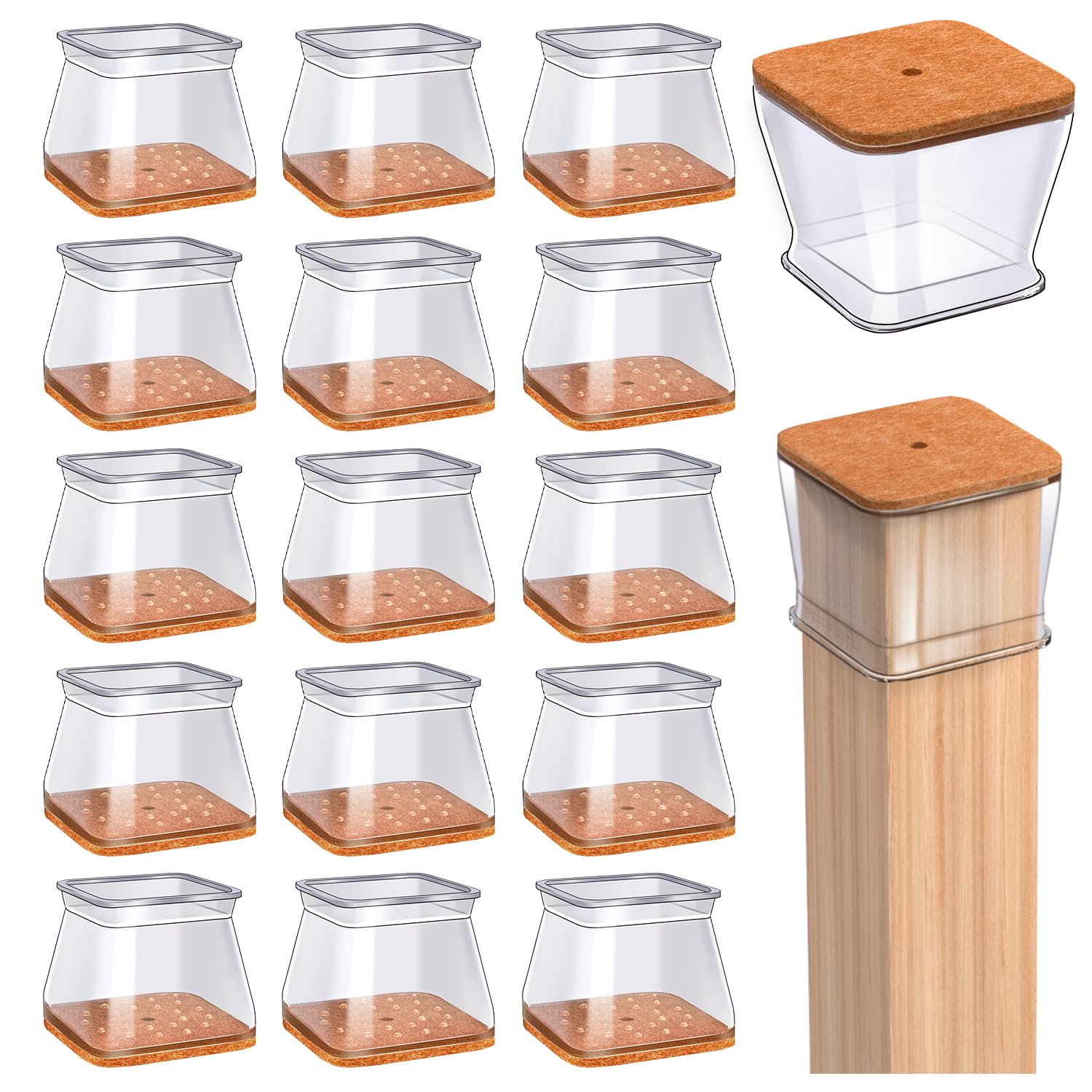 16 Stück Stuhlbeinkappen Eckig, Stuhlgleiter, Silikon Schutzkappen für Stuhlbeine mit Filz, Stuhlbeinschoner, filzgleiter für stühle(Fit Seitenlänge 20-27mm)