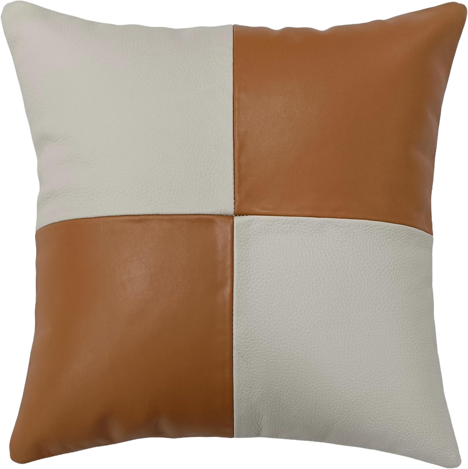 Azain Pack of 1 High Class Genuine Leather Cushion Cover Without Filler for Couch, Sofa, Bed, Indoor, Living Room & Bedroom 16 X 16 Inches Tan Silver