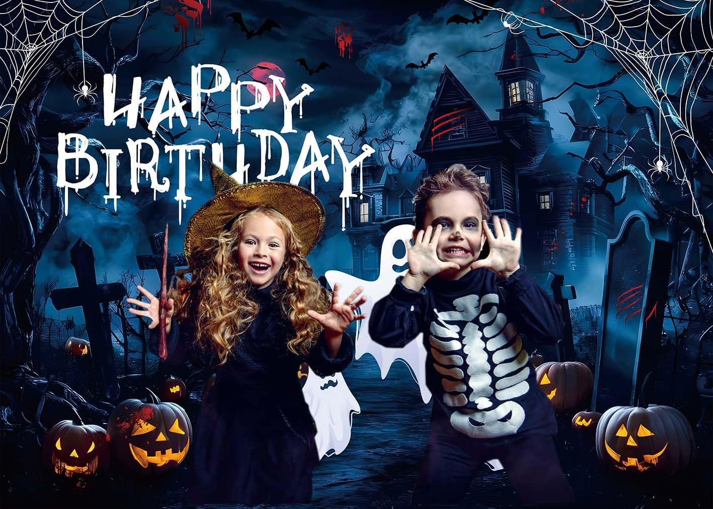 Halloween Birthday Banner Backdrop Spooky Ghost Happy Birthday Photography Background Ghost Horror Halloween Bday Decorations for Boys Girls Party Party Supplies (2.4x1.8m)