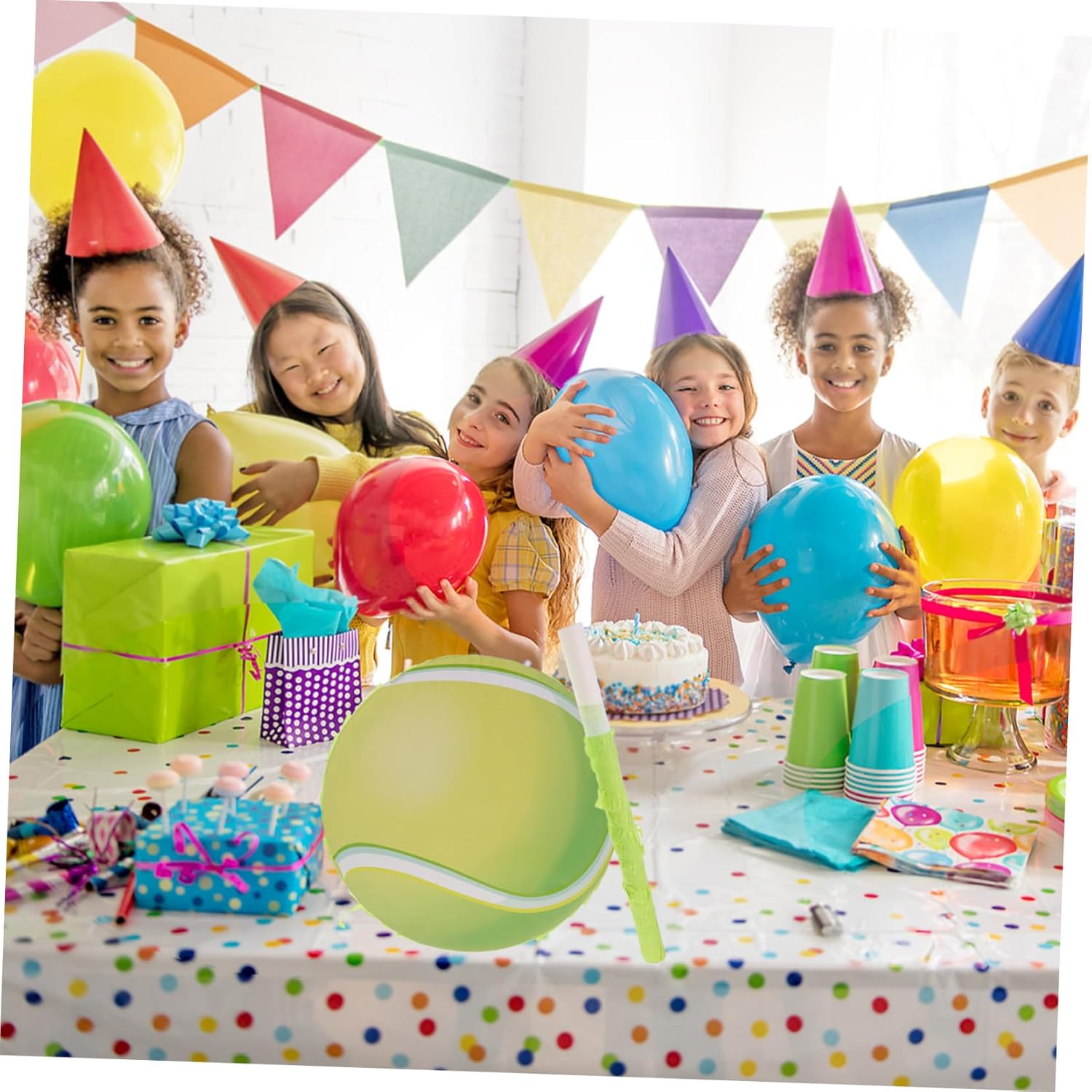 Tennis Ball Pinata with Blindfold and Bat for Birthday Party Sports Themed Party Favor and Decoration with Confetti for Indoor Outdoor Family Celebrations Random Color