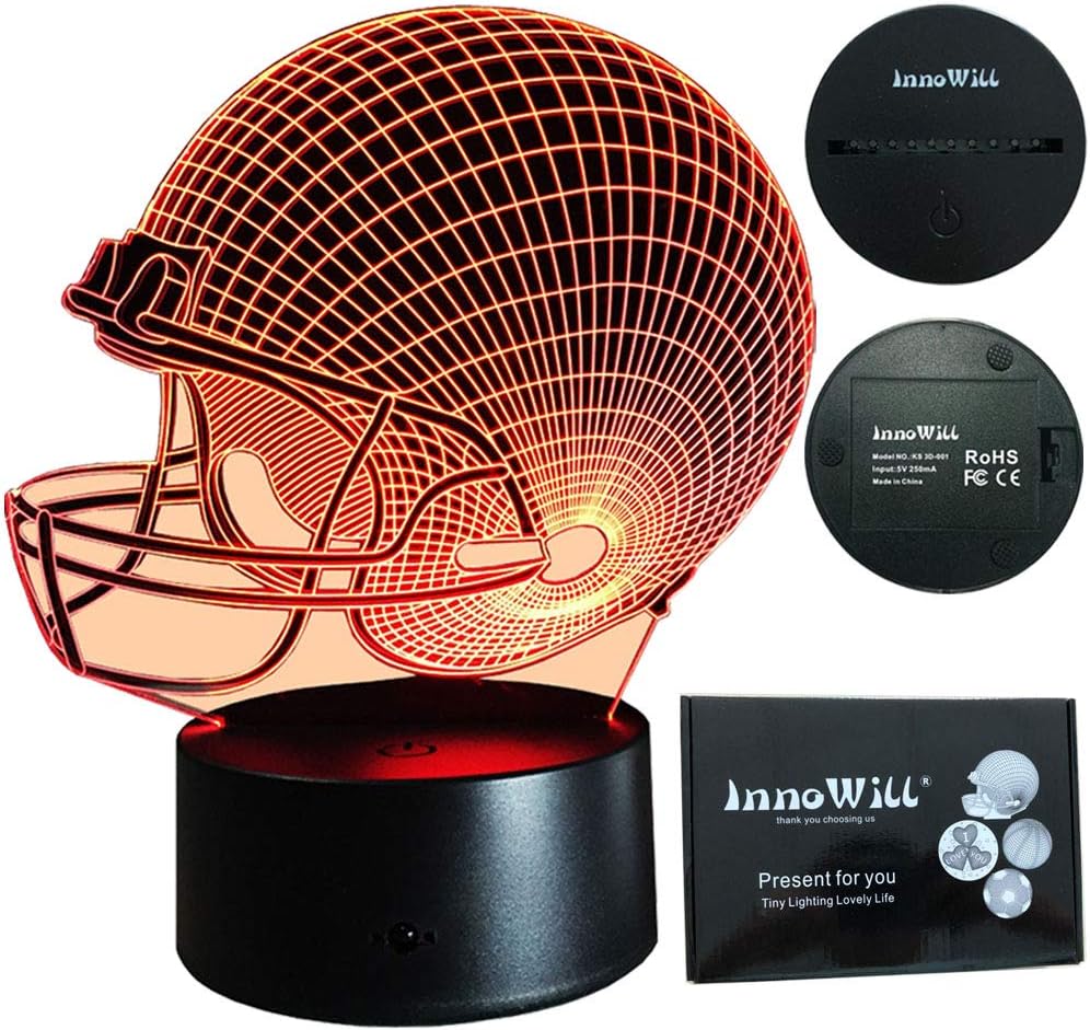 InnoWill American Football/Rugby Helmet Shape Art Sculpture 7 Colors LED Optical Illusion Lamp