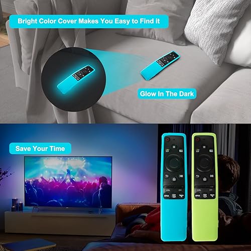 Miniatura 6 de Paquete de 2 fundas protectoras de silicona para control remoto Samsung Smart TV, serie BN59, a prueba de golpes, antideslizante, funda que brilla