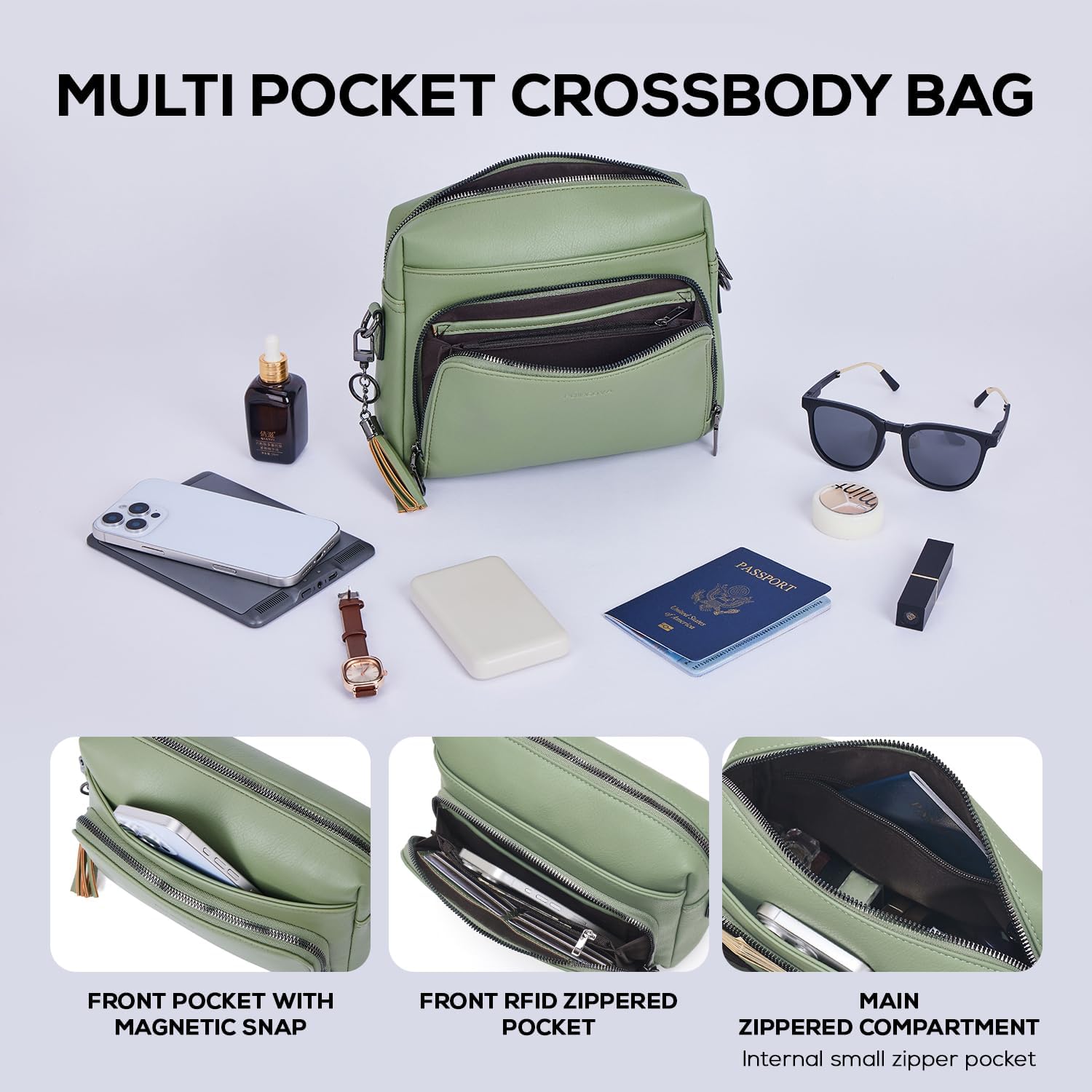 POIUGOYA Crossbody Purses for Women Trendy,Vegan Leather Medium Crossbody Bag,Women's Crossbody Travel Purse Built in Wallet - Image 5