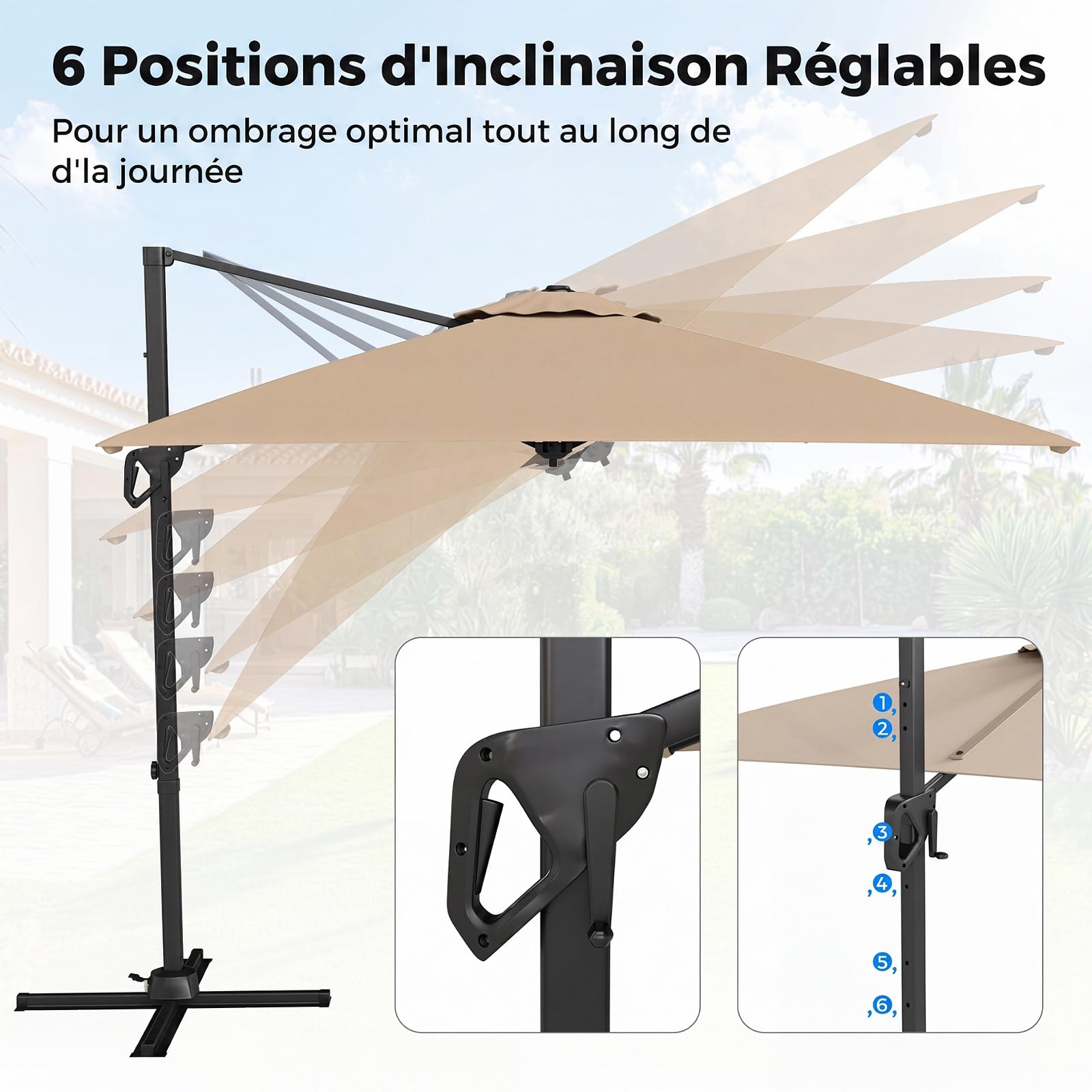 RELAX4LIFE Parasol Déporté Rectangulaire 2x3M, Parasol de Balcon Rotatif à 360° avec Pédale, Inclinaison Réglable, Mât en Alu Épais & 8 Baleines, Toile Ventilée Anti-UV avec Base pour Terrasse Balcon