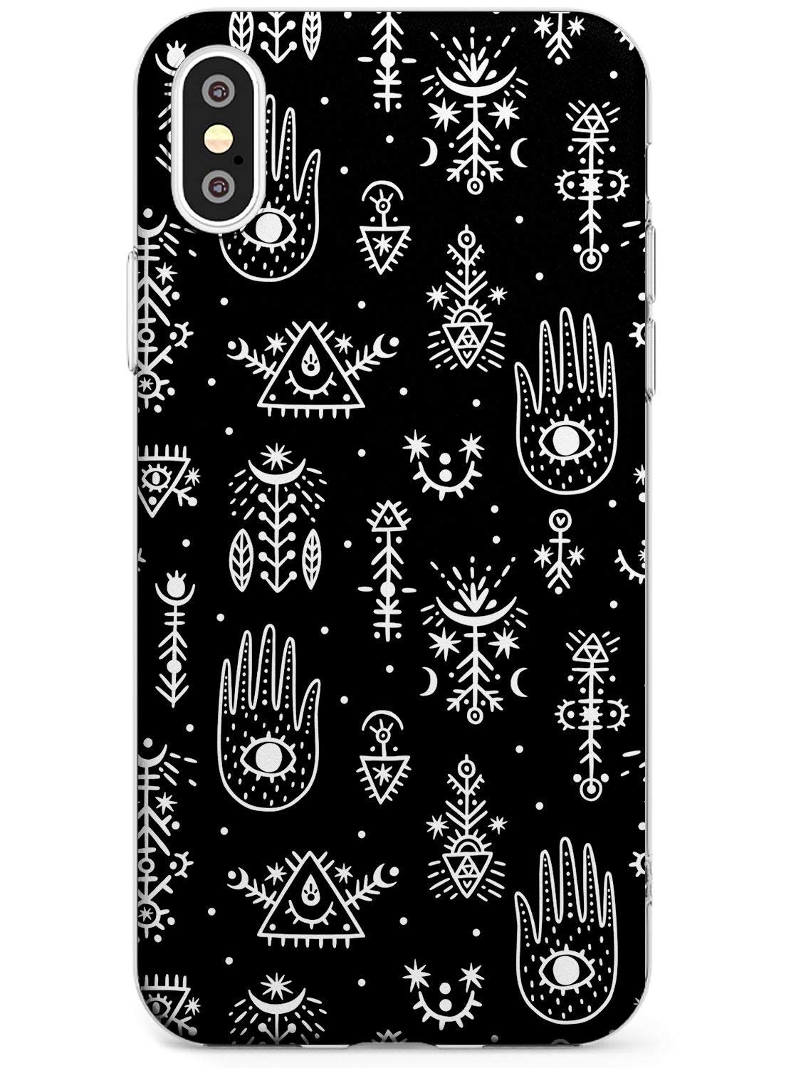 Tribal Palms - White On Black Slim Phone Case for iPhone X/XS, for iPhone 10 | Clear Silicone TPU Protective Lightweight Ultra Thin Cover Pattern Printed | Magical Sorcery Pattern Design Drawing