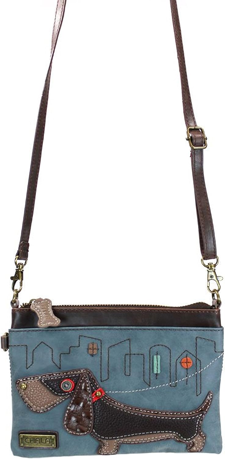 Chala Weiner Dog Mini Crossbody Handbag Dog Lovers Convertible Straps Dachshund Mom (Indigo)