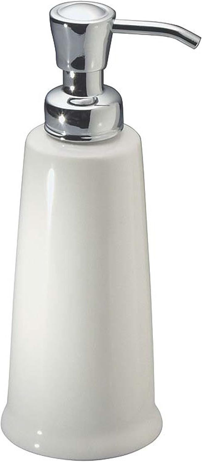 iDesign York Ceramic Refillable Soap Dispenser - 3" x 3" x 8.25", White/Chrome