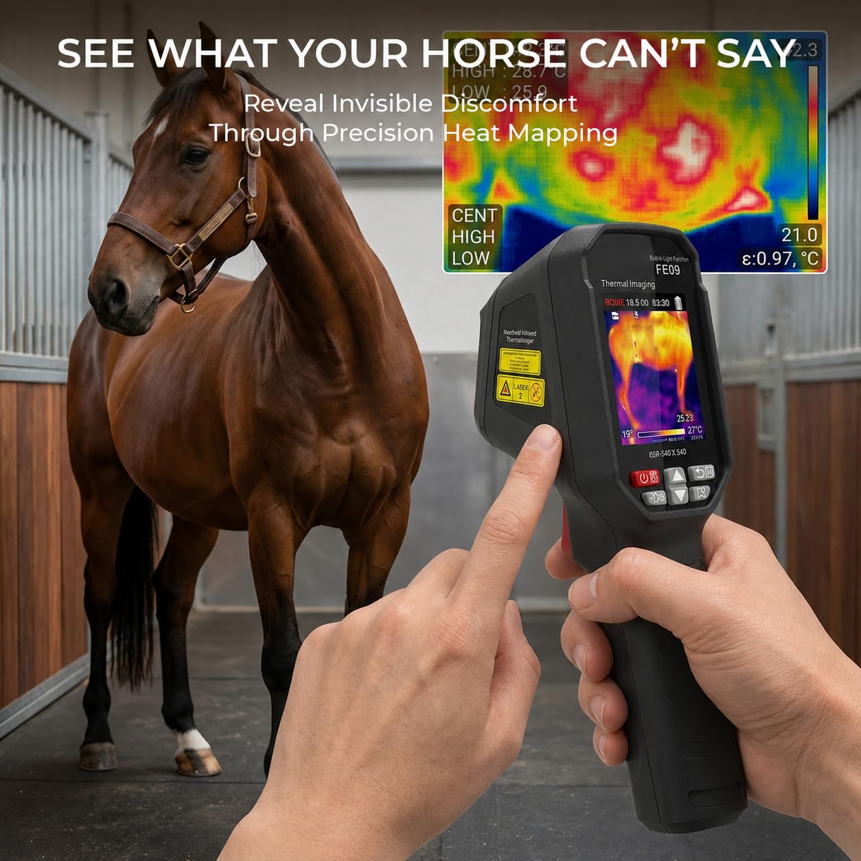 EquiThermis Cámara Termográfica para Caballos – Detecta Cambios de Calor e Inflamación en Caballos, Cámara Infrarroja Portátil para Cuidado Equino, Resolución Mejorada 240×240