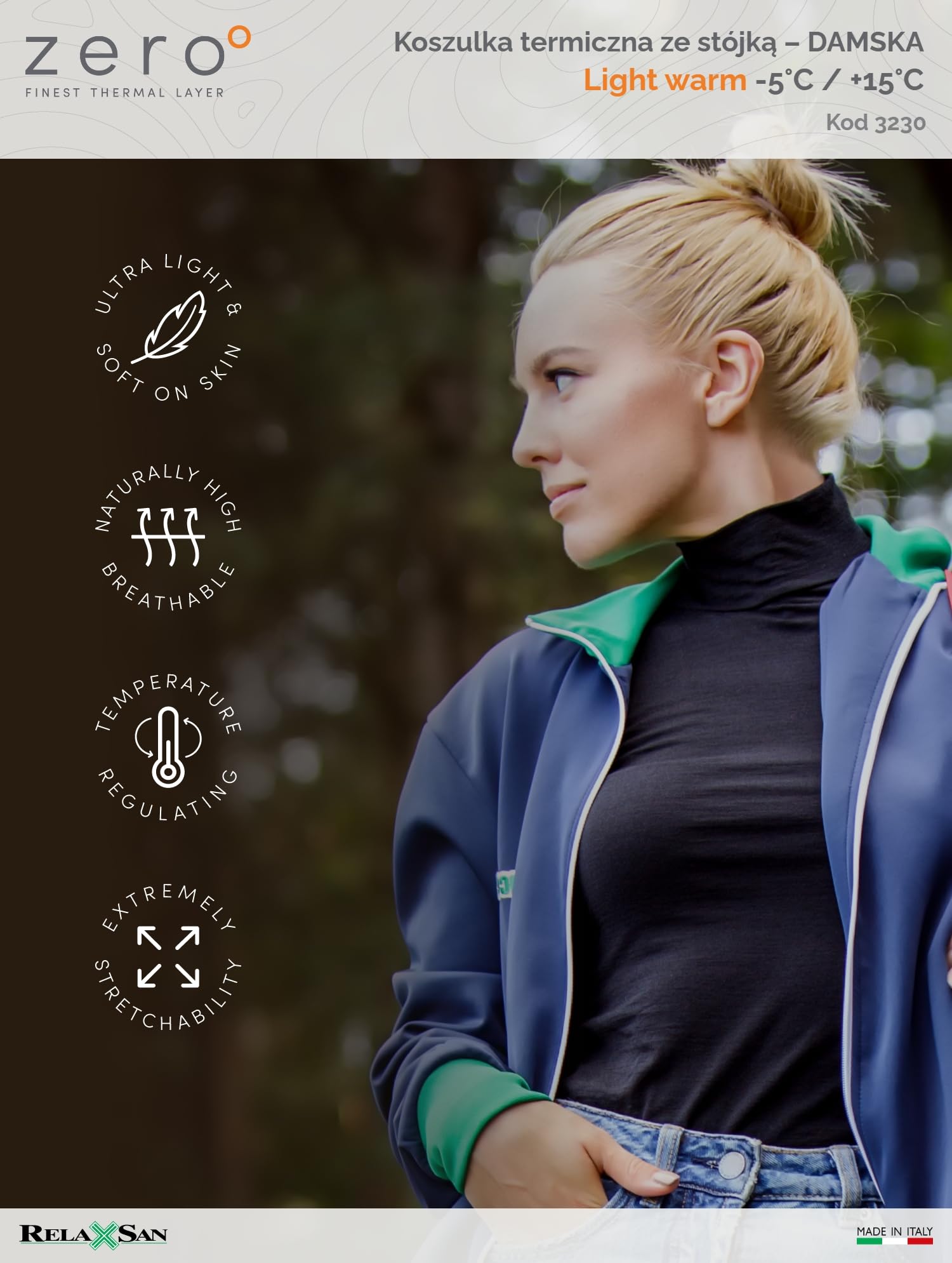 Relaxsan Zero 3230 - Damski Golf Termoaktywny Długi Rękaw Golf Wełna Merynosowa