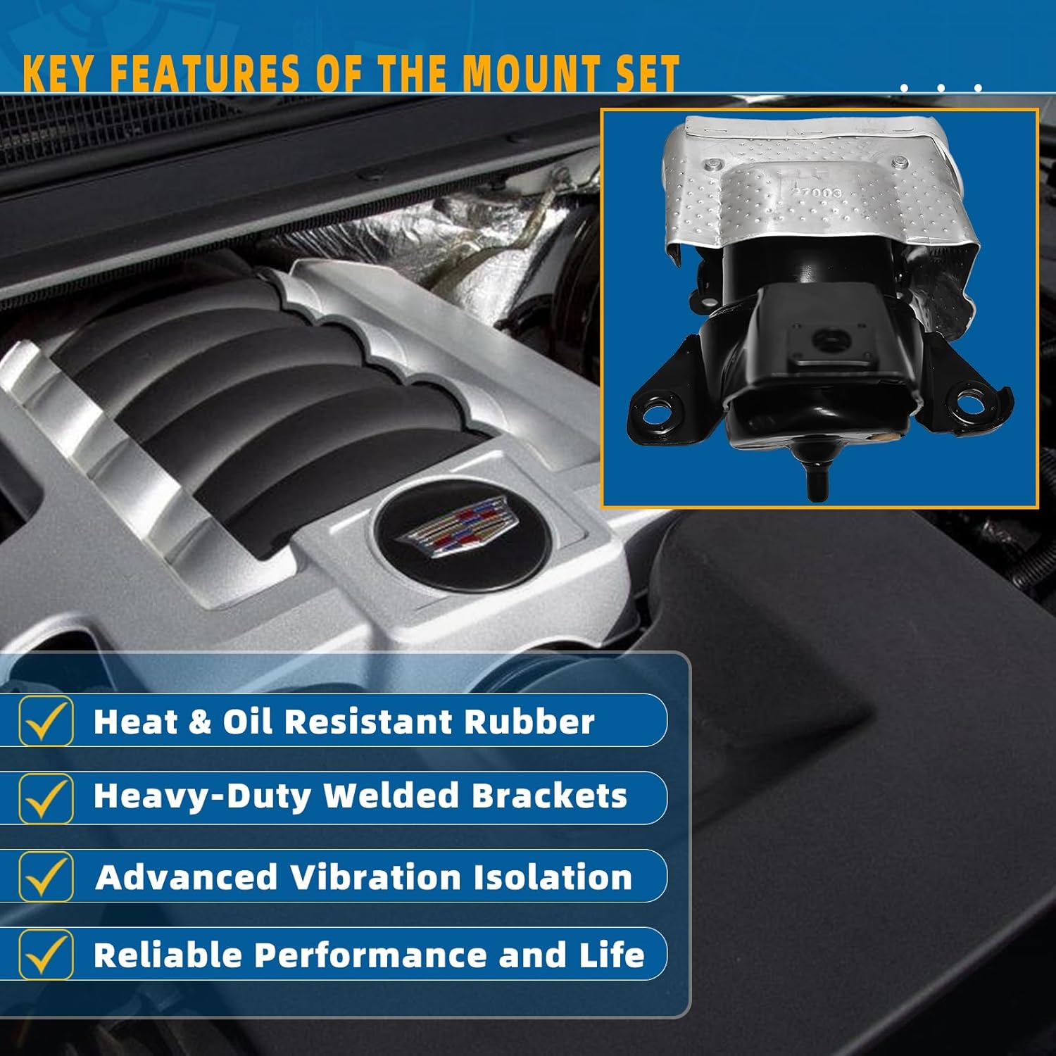 Front Left Engine Motor Mount Replacement for Chevy Silverado 1500 & GMC Sierra 1500 2014-2018 V8 5.3L 6.2L, Tahoe Suburban Yukon Cadillac Escalade 2015-2020, Replaces 84175583