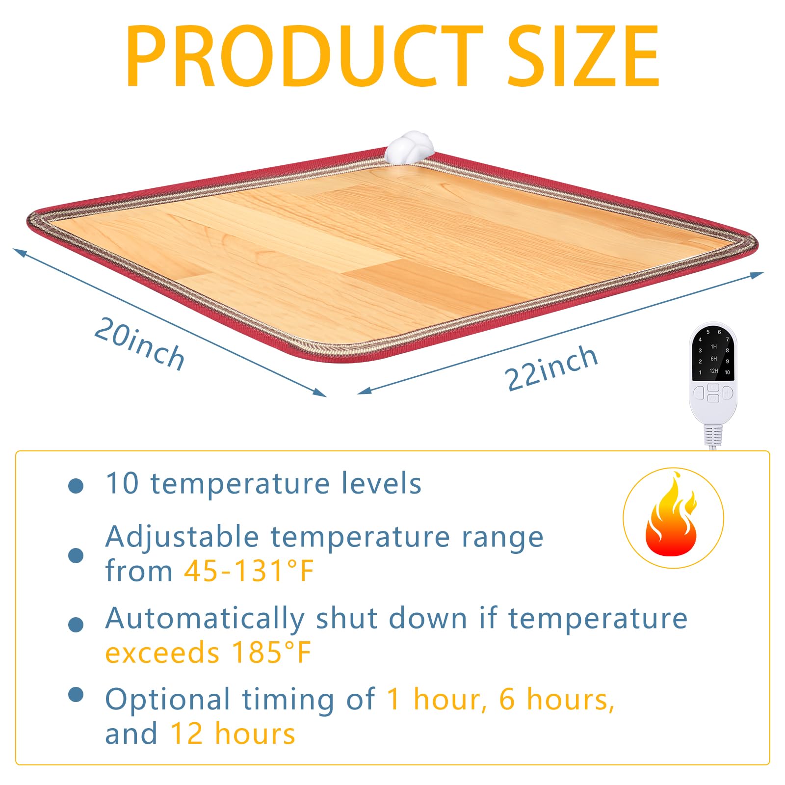 VIHOSE Tapis de sol chauffant en PVC 110 V pour pieds à rayures en cristal de carbone - Économie d'énergie - Pour la maison et le bureau (marron, 55,9 x 50,8 cm)