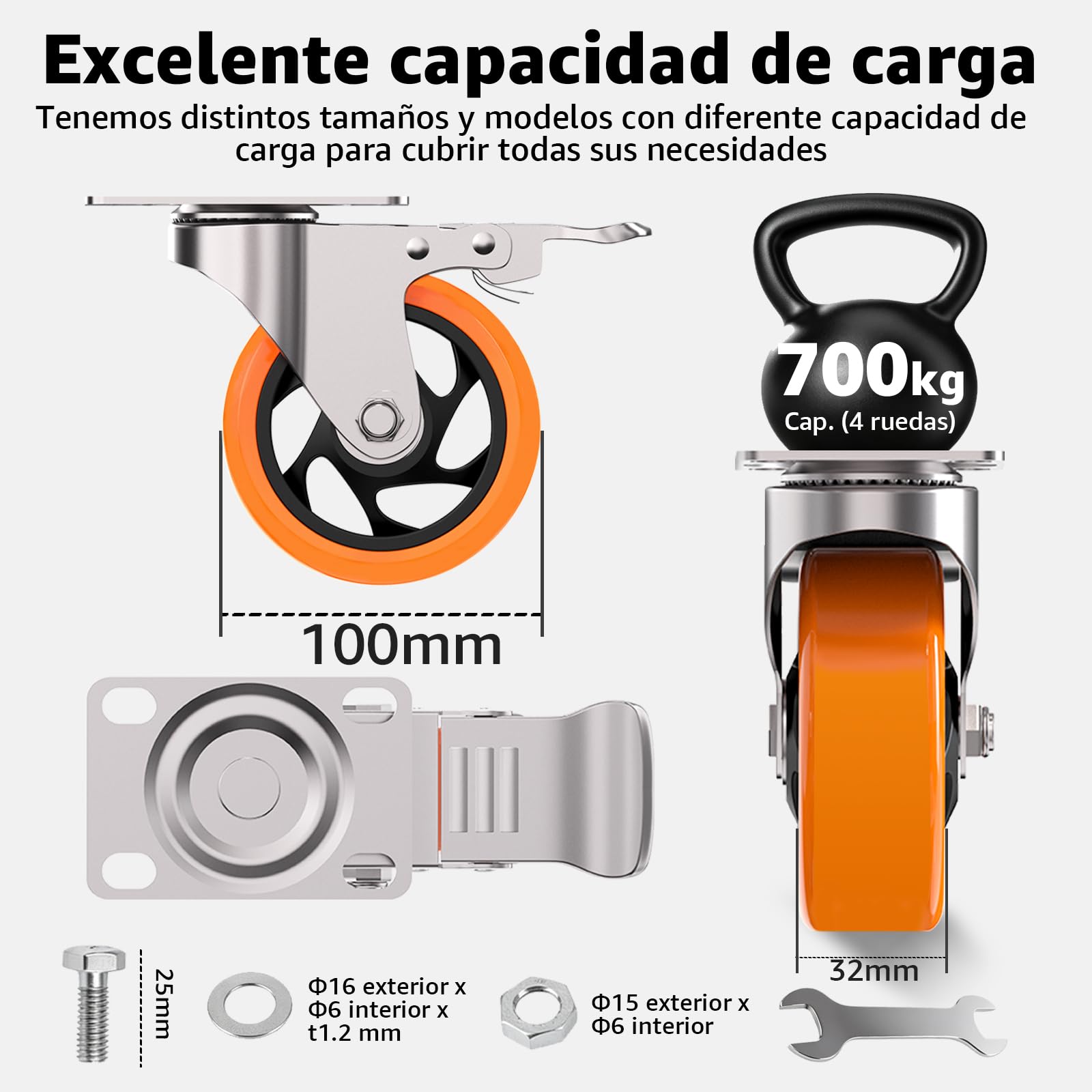 Firlarm Volantes con Freno, 4 Pulgadas Ruedas de Baja con Mecanismo de Bloqueo (4-Pack) (4, 100)