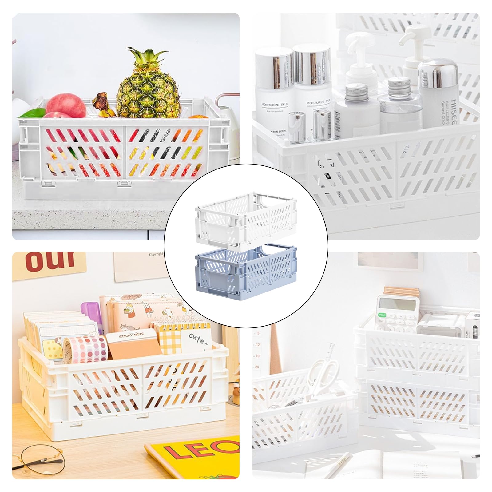 NCRGB 6 Bac Rangement 25×16.5×10cm,MoyenTaille Caisse Pliable Plastique,Bac Rangement Plastique,Caisse Plastique Pliable,Bac De Rangement Plastique Avec Poignée Pour Cuisine,Chambre à Coucher