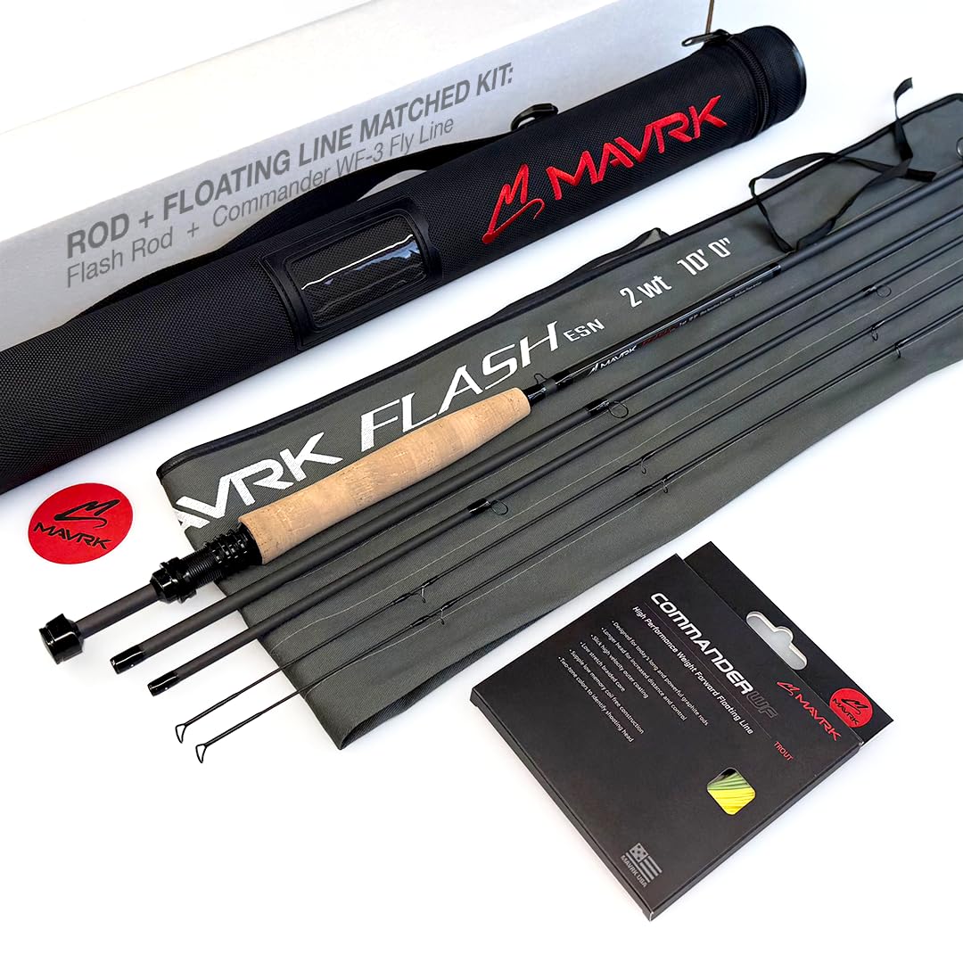 MAVRK USA Fly Fishing Rod and Line Combo - 10' 2wt Flash Rod & Commander WF-3 Floating Line - Lightweight Trout Fly Rod and Line Setup perfectly matched for Easy Casting, Dry Fly, Nymph, and Dropper F