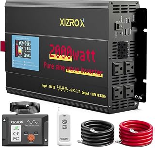 2000W Pure Sine Wave Inverter, 12V DC to 110/120V AC, 9-Port Power Inverter with 4 AC Outlets, 2 USB, 2 Type-C (60W+45W Fast Charging), LED Display, Wireless/Wired Remote for RV, Camping, Outdoor