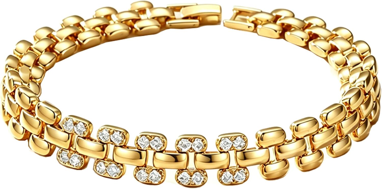 14K Gold Plated Chunky Gold Chain Bracelet for Women, Wide Statement Link Bracelet 7 Inch Fashion Jewelry Gift for Women