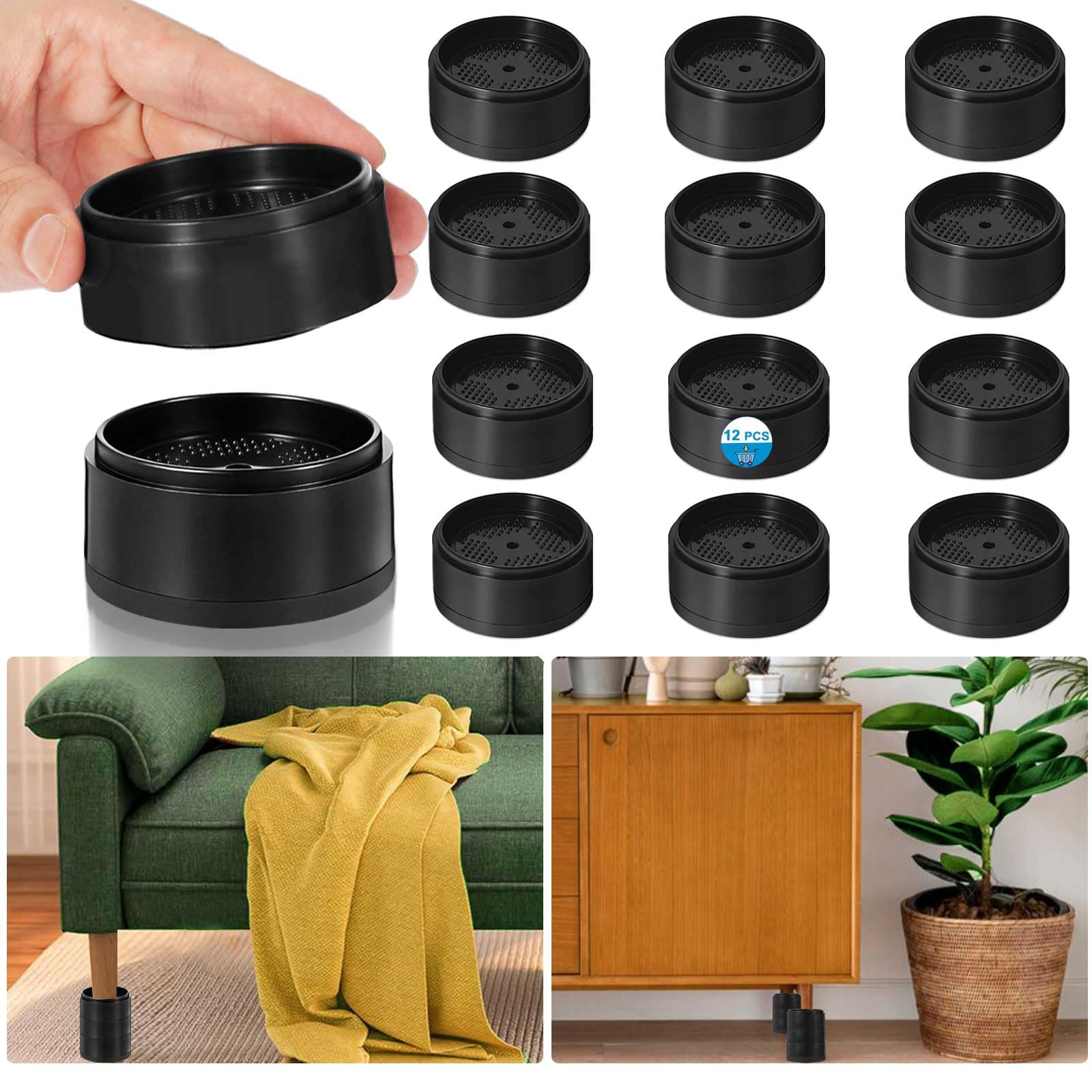 Rialzi per letto da 2,5 cm, 5,1 cm, 7,6 cm, 10,2 cm, resistenti, regolabili, per tavolo, scrivania, divano, sedia, frigorifero, lavatrice, impilabili, confezione da 4, 3 + 2 + 2,5 cm