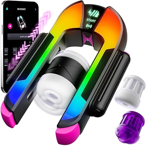 EINSEO RGB Lighting Male Masturbator, 2 Sleeves Male Sex Toys for Men Up to 7.1-Inch Adjustable Stroke Length, 4-Speed Thrusting Modes, Ultra-Quiet Brushless Motor, APP Control Pocket Pussy Adult Toy