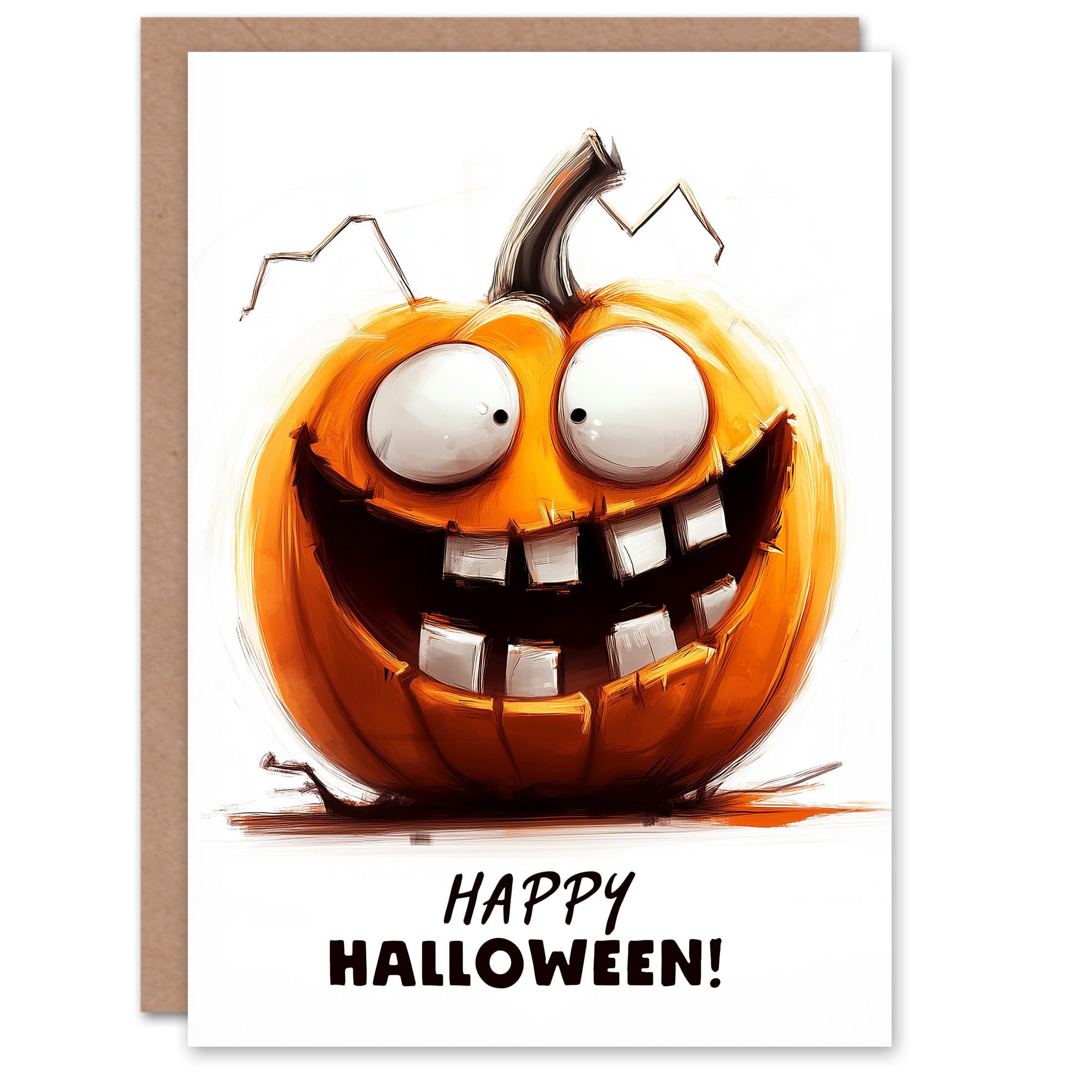 Fun Happy Bright Kids Child Silly Pumpkin Scary Haunted Halloween Card