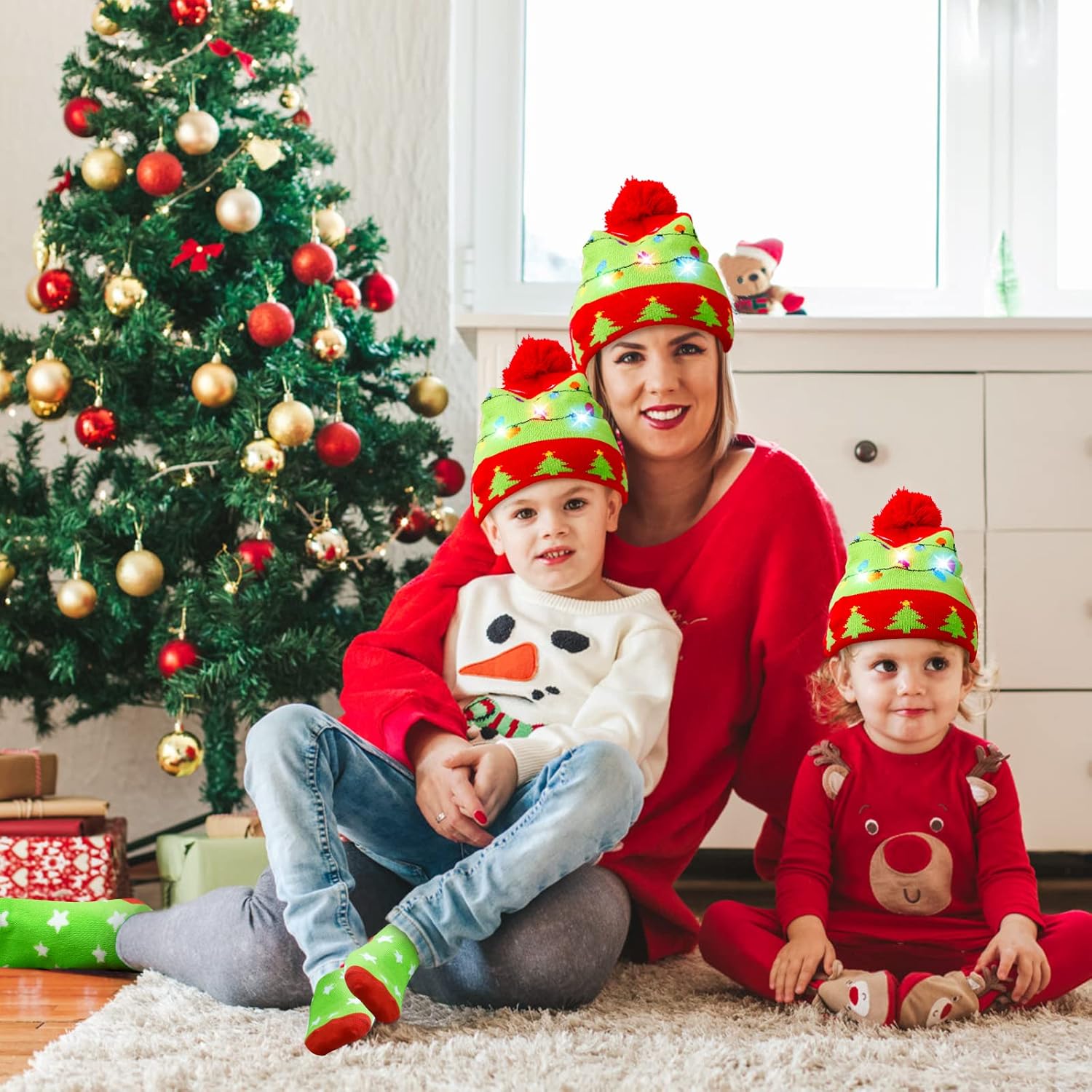 MGparty Christmas Hats Socks Winter LED Costume Light Up Beanie Knit Hat Crew Sock Holiday Party Favors for Adults Kids - Image 2