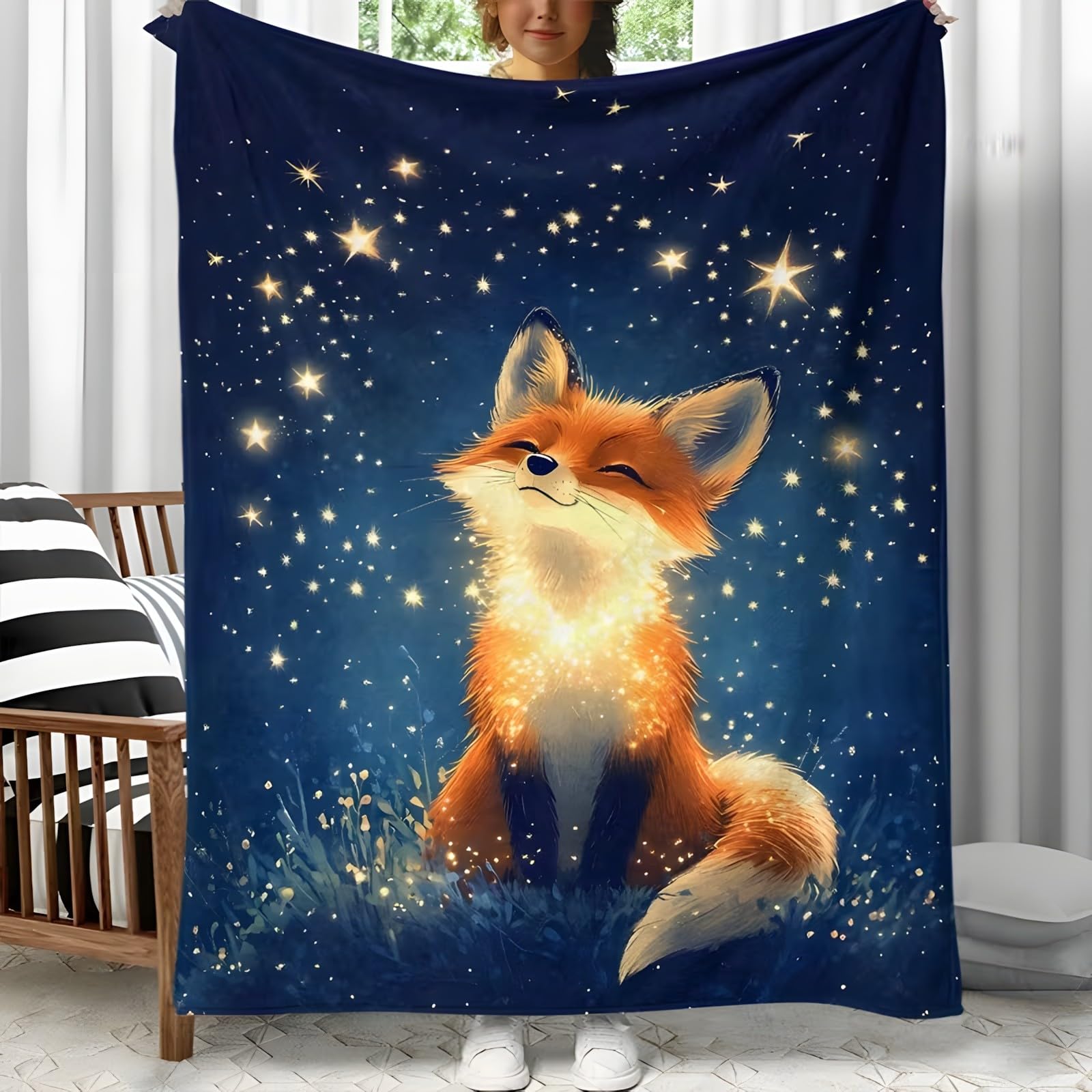 Plaid chaud renard orange pour soirées cocooning en hiver sur le canapé du salon
