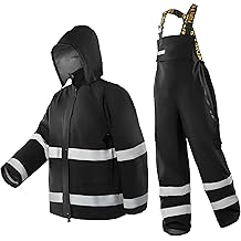 Men&rsquo;s PRO Hi-Vis Waterproof Workwear Rain Jacket &amp; Bib Pants with Hood, 3-Piece Safety Durable Functional Nylon Oxford Shell