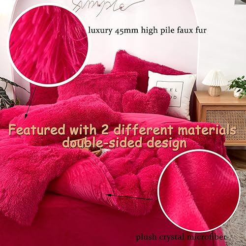 Miniatura 4 de MorroMorn Juego de funda de edredón esponjoso, 5 piezas, juego de ropa de cama de pelo sintético, terciopelo de felpa ultra suave para King, tamaño
