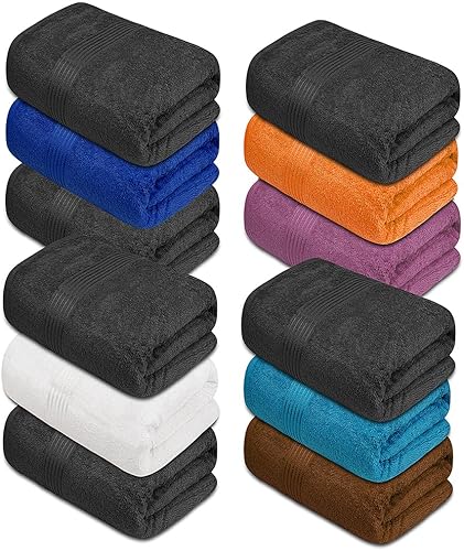 Paquete de 12 toallas de baño, 27 x 54 pulgadas, ultra suaves, 100% algodón, toallas de baño grandes, altamente absorbentes, ideales para piscina,